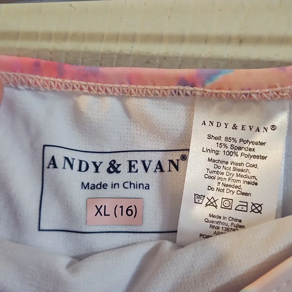 Andy & Evan Girls' Two-Piece Swimsuit: PINK SWIRL: NEW WITH TAGS: SIZE XL (16)
